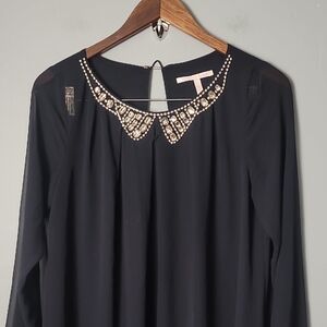Victoria Secret Elegant Black Beaded Collar Top Flowy Dress Wednesday ADAMS